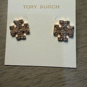 Tory Burch Icon Pave Gold Crystal Stud Earrings